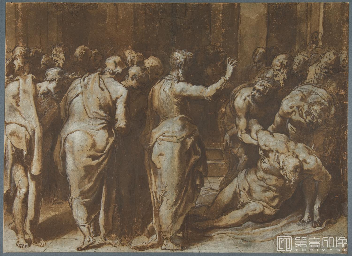 素描-美国纽约大都会美术馆素描藏画-Taddeo ZuccaroSaint Paul Restoring Eutychus to Life-1567